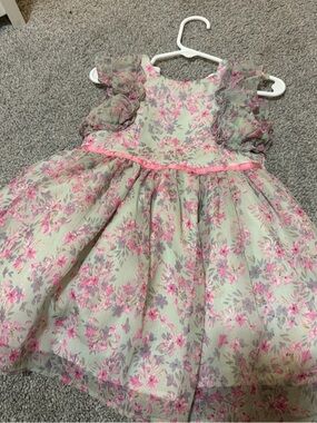 Pippa & Julie Pink Floral Ruffle Sleeve Dress on Cream